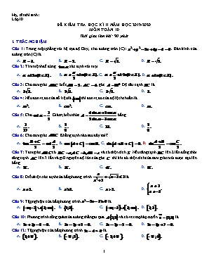 Đề kiểm tra học kỳ II môn Toán Lớp 10 - Năm học 2019-2020 (Có đáp án)